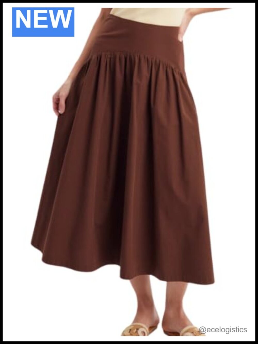 Women's Pleated Midi Skirt Cotton Smocked Waist Back Zip New